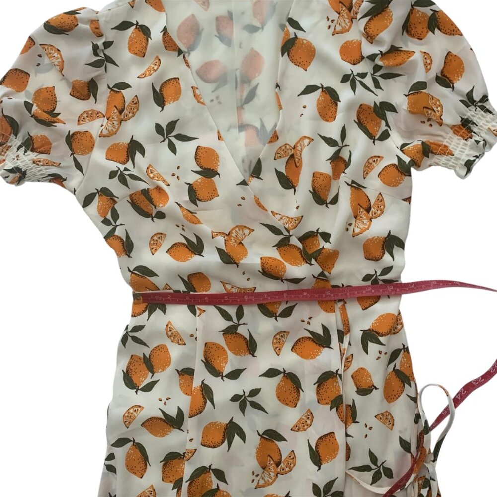 Citrus print wrap  maxi summer orange cream dress - Picture 9 of 14